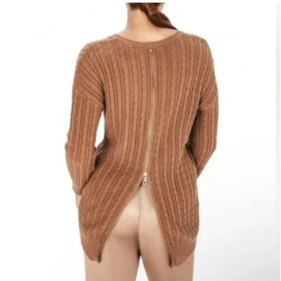 Chloe Kristyn Size Small Tan Tequila V Neck Cable Sweater Cozy Cabin Chic NWT - Picture 2 of 15